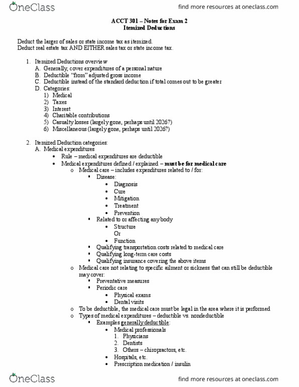 ACCT 301 Lecture Notes - Lecture 8: Itemized Deduction, Adjusted Gross Income, Casualty Loss thumbnail