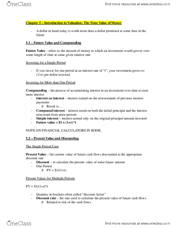 FIN 300 Chapter 5: Chapter 5 – Introduction to Valuation.docx thumbnail