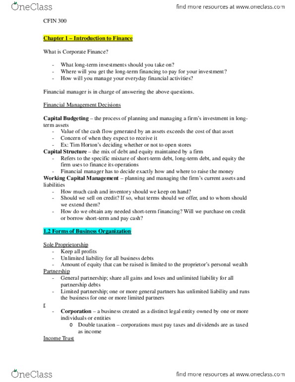 FIN 300 Lecture 7: Chapter 1 – Introduction to Finance.docx thumbnail