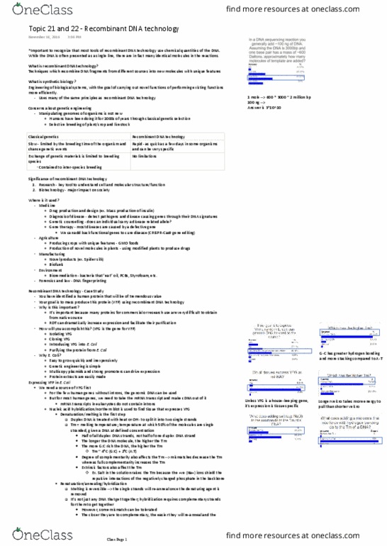 Biochemistry 2280A Lecture Notes - Lecture 21: Recombinant Dna, Dna Profiling, Housekeeping Gene thumbnail