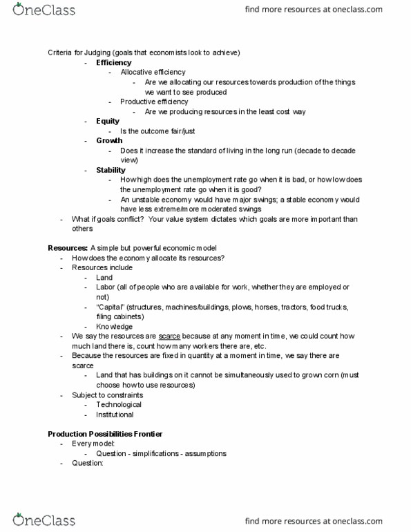 ECON 1 Lecture Notes - Lecture 2: Opportunity Cost, Allocative Efficiency, Productive Efficiency thumbnail