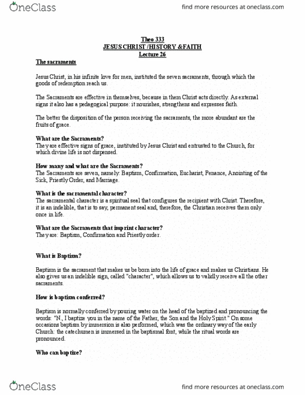 THEO 333 Lecture Notes - Lecture 26: Catechumen, Anointing thumbnail