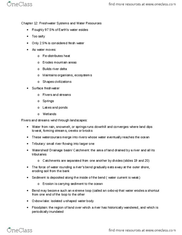 ENV100Y5 Chapter Notes - Chapter 12: Pore Space In Soil, Aquifer, Surface Runoff thumbnail