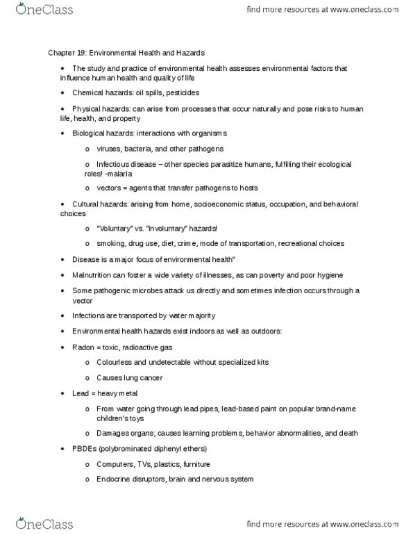 ENV100Y5 Chapter Notes - Chapter 19: Plastics Industry, Lake Ontario, Testicular Cancer thumbnail