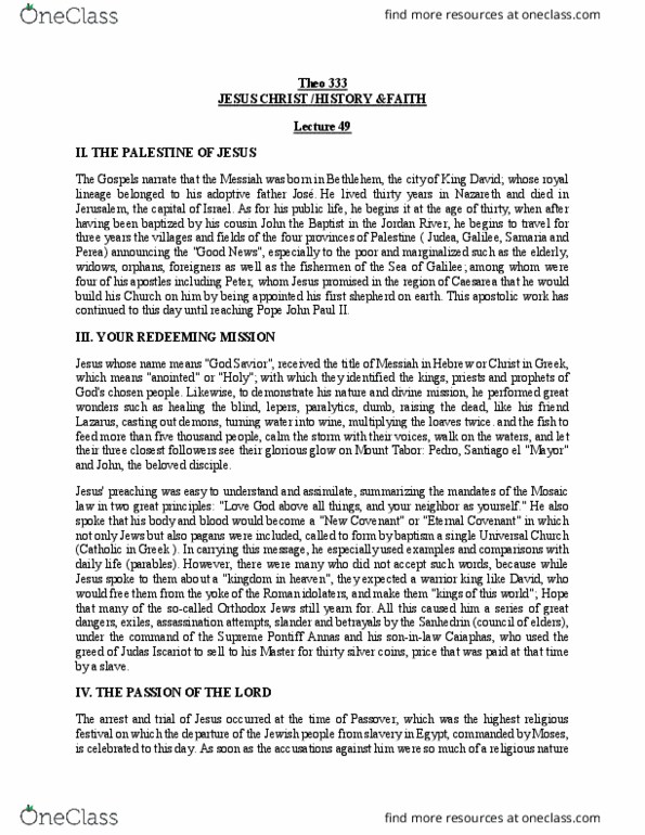 THEO 333 Lecture Notes - Lecture 49: Pope, Orthodox Judaism, Caiaphas thumbnail