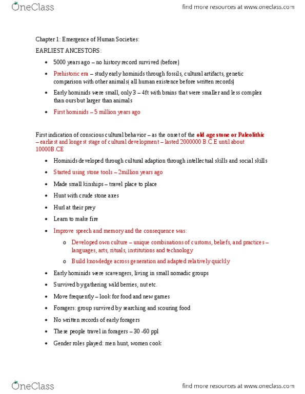 HIS101H5 Chapter Notes - Chapter 1: Nomadic Pastoralism, Fertile Crescent, Hunter-Gatherer thumbnail