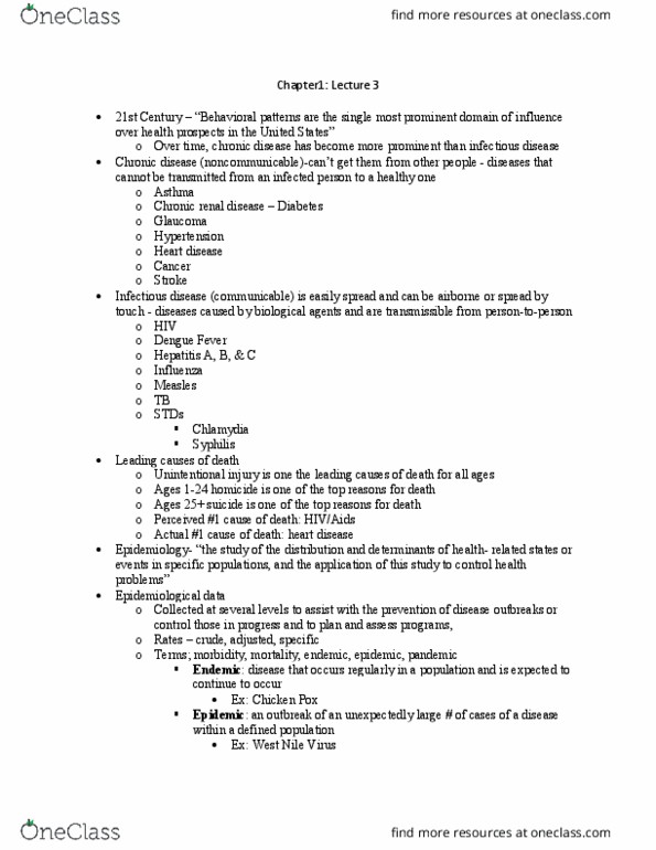 HP 200 Lecture Notes - Lecture 3: Measles, Syphilis, Asthma thumbnail