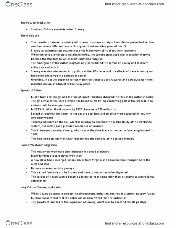 HIST 190 Lecture Notes - Lecture 18: Frontier, Middle Passage, Codependency thumbnail