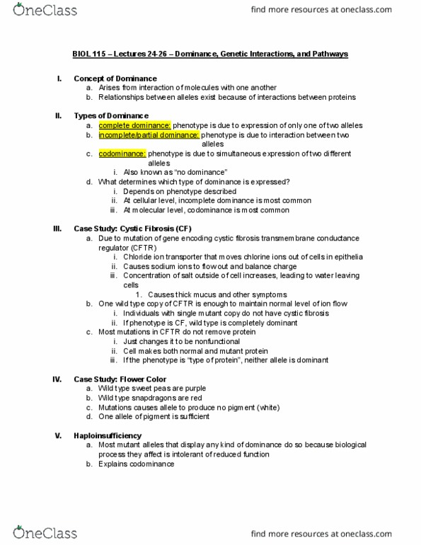 BIOL 115 Lecture Notes - Lecture 24: Cystic Fibrosis, Wild Type, Haploinsufficiency thumbnail