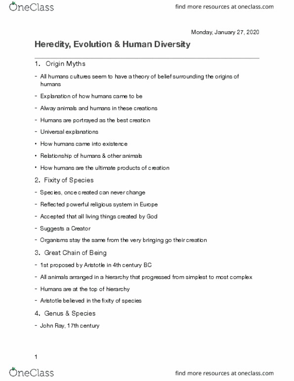 ANT101H5 Lecture Notes - Lecture 7: Uniformitarianism, Carl Linnaeus, Plants And Animals thumbnail