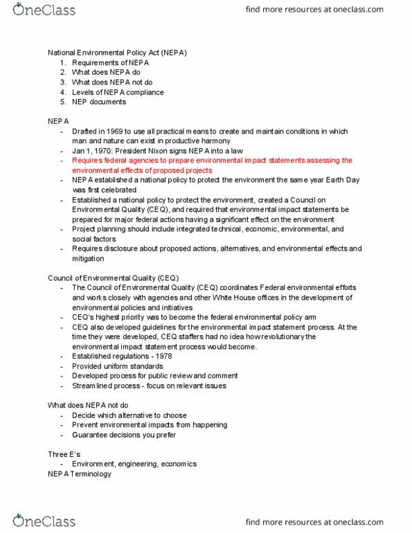 SSC 360 Lecture Notes - Lecture 2: National Environmental Policy Act, Environmental Impact Statement, Environmental Impact Assessment thumbnail