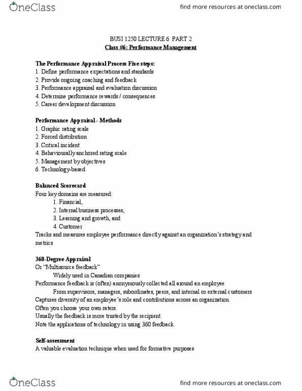 BUSI 1250 Lecture Notes - Lecture 6: Balanced Scorecard, Performance Appraisal, Career Development thumbnail