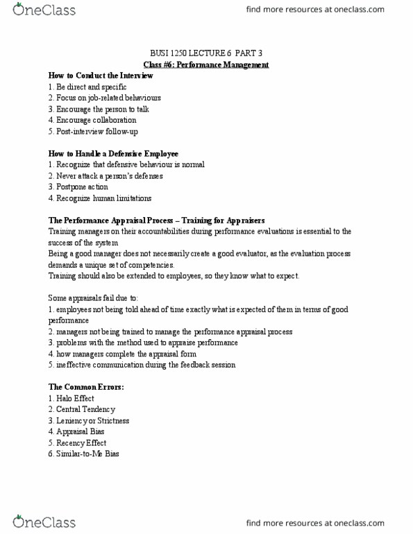 BUSI 1250 Lecture Notes - Lecture 6: Performance Appraisal, Career Development thumbnail