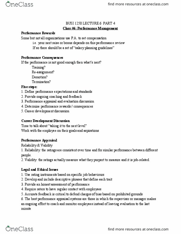 BUSI 1250 Lecture Notes - Lecture 6: Performance Appraisal, Career Development thumbnail