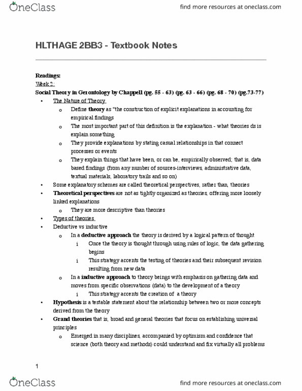 HLTHAGE 2BB3 Chapter Notes - Chapter Week 1 - 6: Gerontology, Social Theory, Migration Period thumbnail