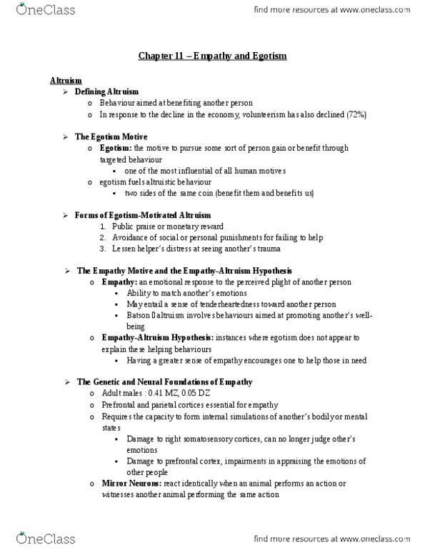 PSYCH 3BA3 Chapter Notes - Chapter 11: Scapegoating, Limbic System, Sensory System thumbnail