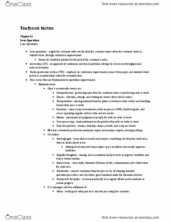 B A 360 Chapter Notes - Chapter 16: Toyota Production System, Continual Improvement Process, Material Handling thumbnail