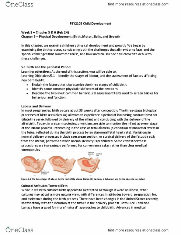 PSY 2105 Lecture Notes - Lecture 5: Fetal Distress, Motor Learning, Motor Skill thumbnail