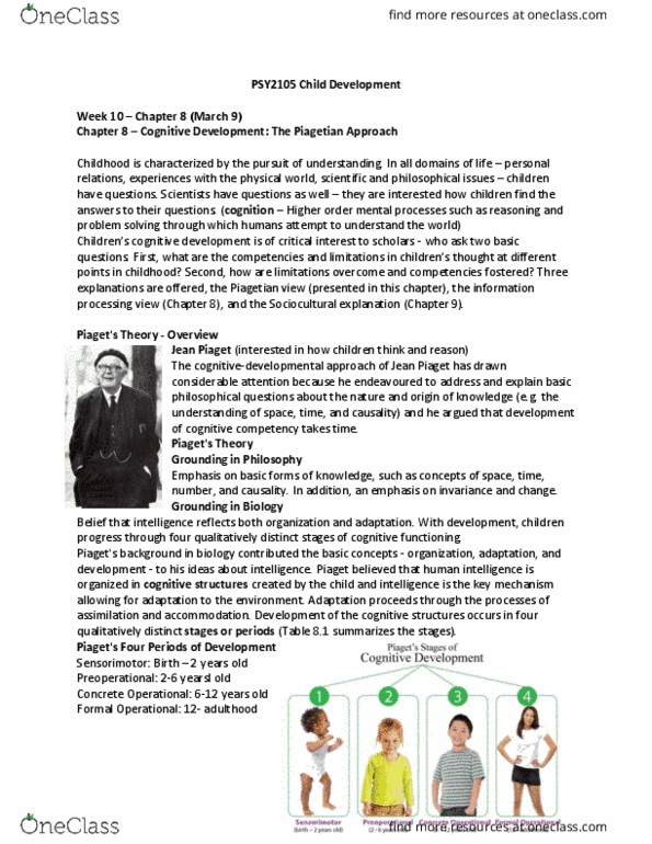 PSY 2105 Lecture Notes - Lecture 8: Jean Piaget, Cognitive Development, 6 Years thumbnail