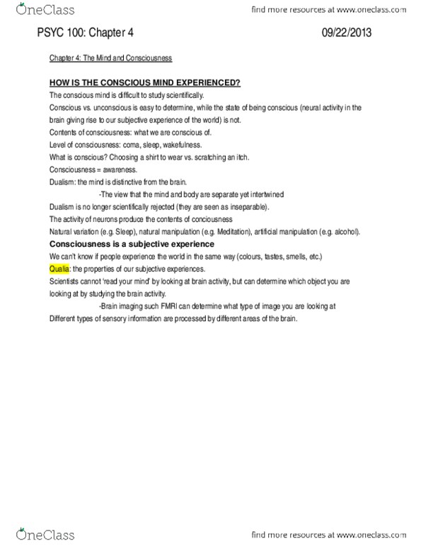 PSYC 100 Chapter Notes - Chapter 4: Morphine, Qualia, Nicotine thumbnail