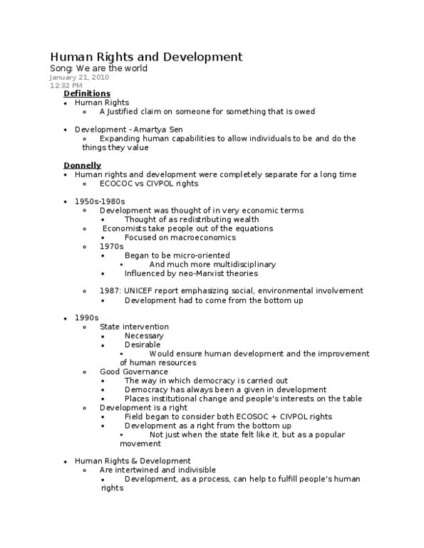 Political Science 3388E Lecture Notes - Amartya Sen, United Nations Economic And Social Council, Dignity thumbnail