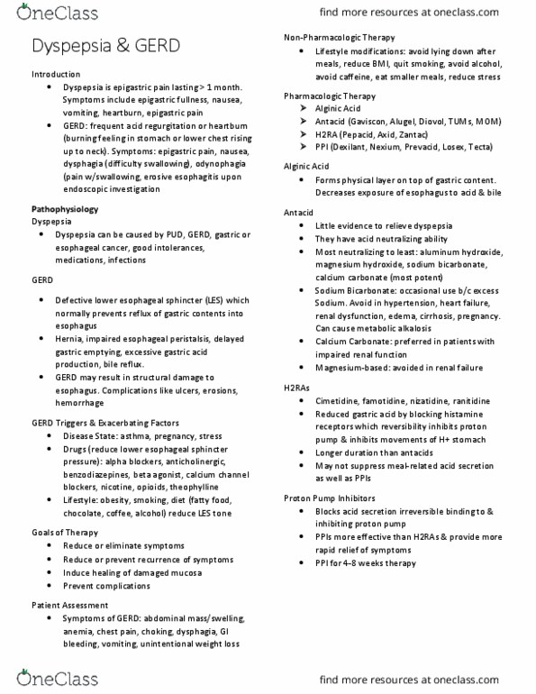 BIOL 3051 Lecture Notes - Lecture 5: Esophagitis, Magnesium Hydroxide, Esophageal Cancer thumbnail