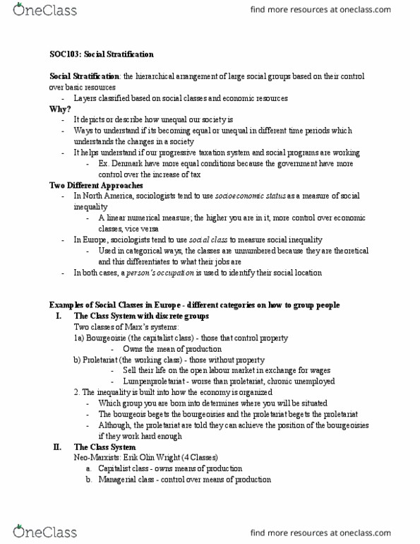 SOC 103 Lecture Notes - Lecture 4: Erik Olin Wright, Lumpenproletariat, Proletariat thumbnail