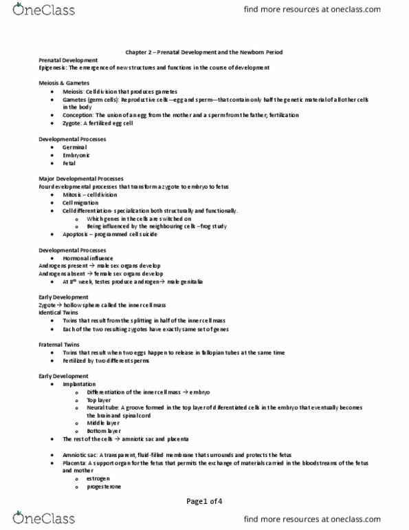 PSY 302 Lecture Notes - Lecture 2: Amniotic Sac, Prenatal Development, Fallopian Tube thumbnail