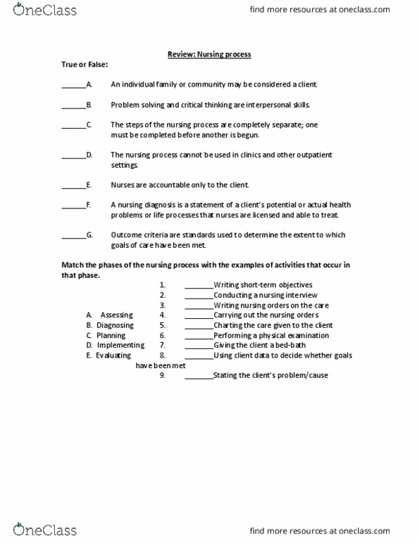 NSE 11A/B Lecture Notes - Lecture 4: Nursing Process, Nursing Diagnosis, Problem Solving thumbnail