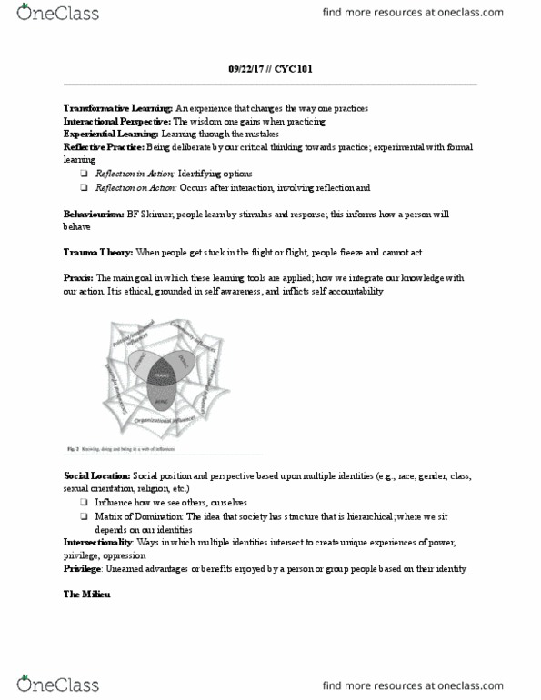 CYC 101 Lecture Notes - Lecture 3: B. F. Skinner, Intersectionality, Behaviorism thumbnail