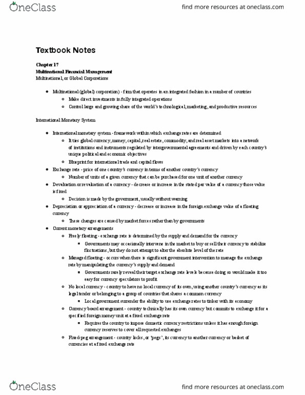 B A 323 Chapter Notes - Chapter 17: International Monetary Systems, Floating Exchange Rate, Currency Board thumbnail