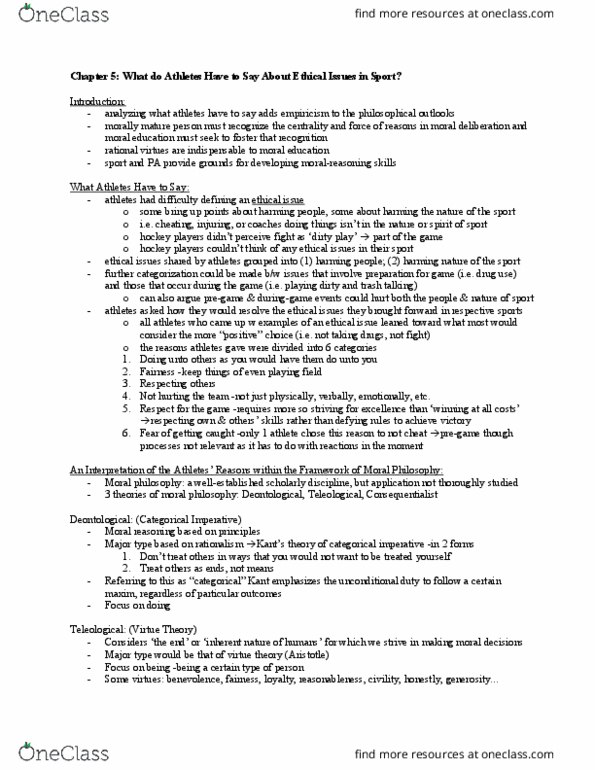 Kinesiology 2292F/G Chapter Notes - Chapter 5: Game Players, Virtue Ethics, Ethics thumbnail