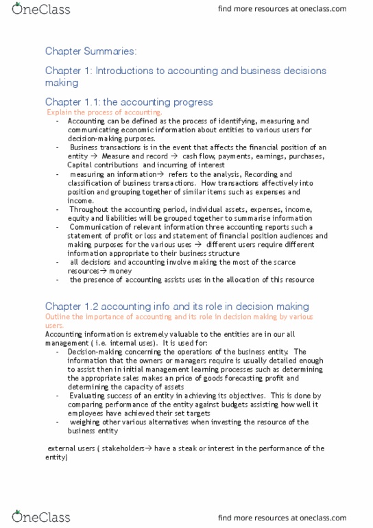 BUSN1001 Chapter Notes - Chapter 1-7: Financial Accounting, Financial Statement, Management Accounting thumbnail
