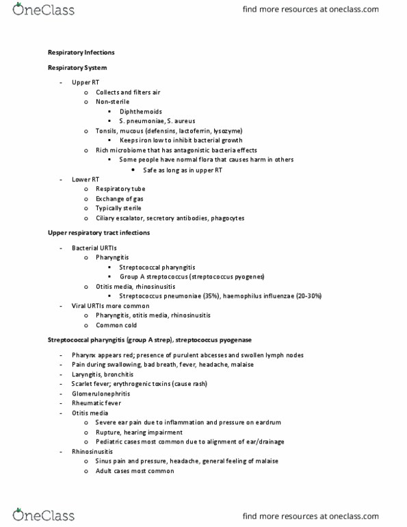 HTHSCI 2HH3 Lecture Notes - Lecture 3: Streptococcal Pharyngitis, Otitis Media, Rheumatic Fever thumbnail