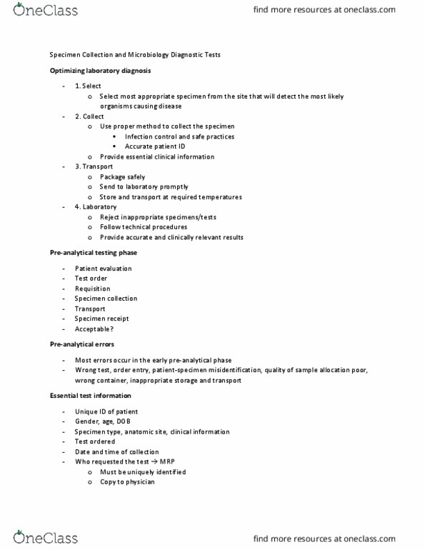 HTHSCI 2HH3 Lecture Notes - Lecture 6: Infection Control, Microbiology, Analyte thumbnail