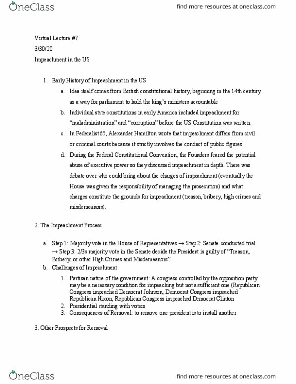 POLS 4701 Lecture Notes - Lecture 7: Republican Congress, Twenty-Fifth Amendment To The United States Constitution thumbnail