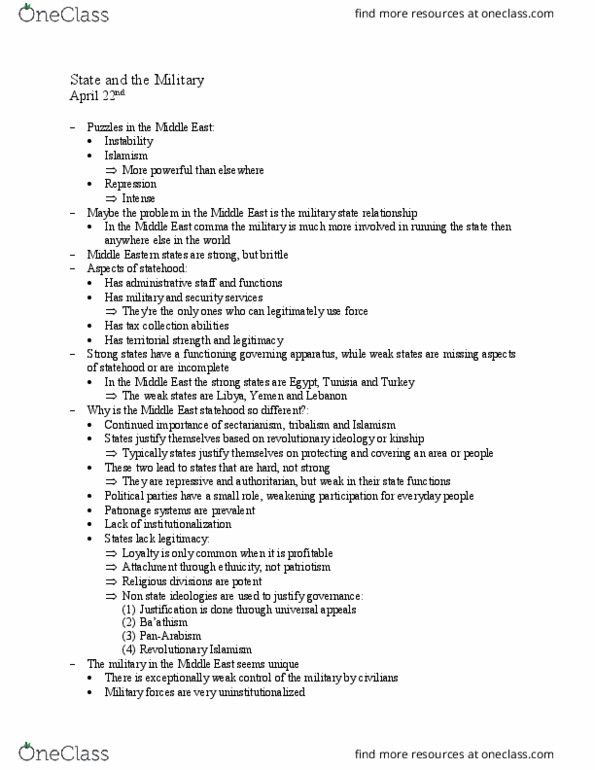 POLS 157 Lecture Notes - Lecture 28: Arab Spring thumbnail