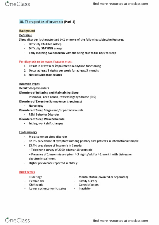 PHRM 211 Lecture Notes - Lecture 10: Jet Lag, Insomnia, Sleep Disorder thumbnail