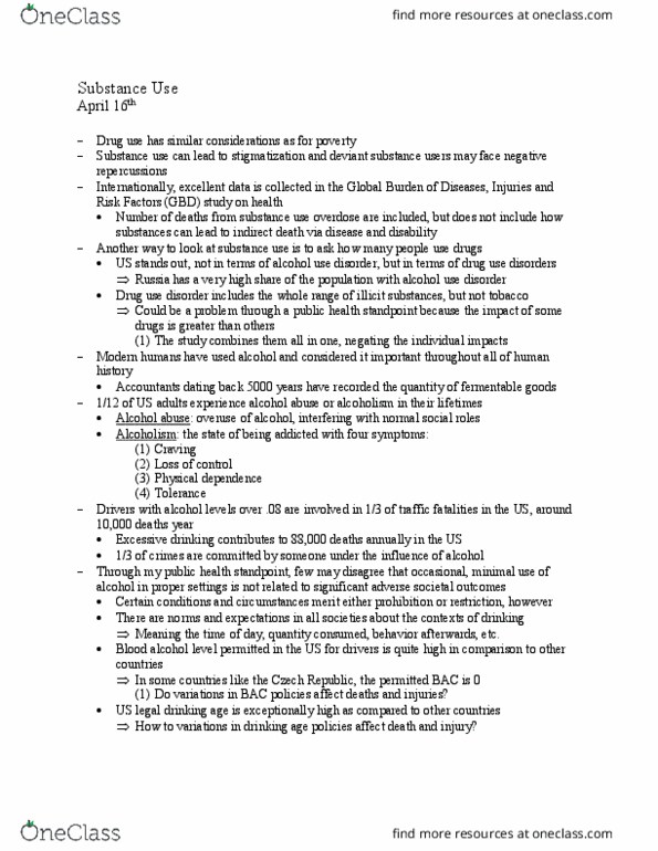 SOC 014 Lecture Notes - Lecture 11: Blood Alcohol Content, Drug Overdose, Baud thumbnail