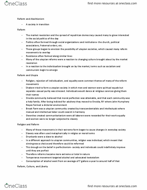 HIST 190 Lecture Notes - Lecture 19: Owenism, Teetotalism, Democratic Republic thumbnail