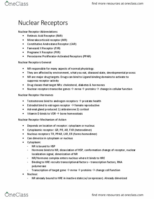 BIOL 3051 Chapter Notes - Chapter 9.2: Pregnane X Receptor, Farnesoid X Receptor, Nuclear Localization Sequence thumbnail