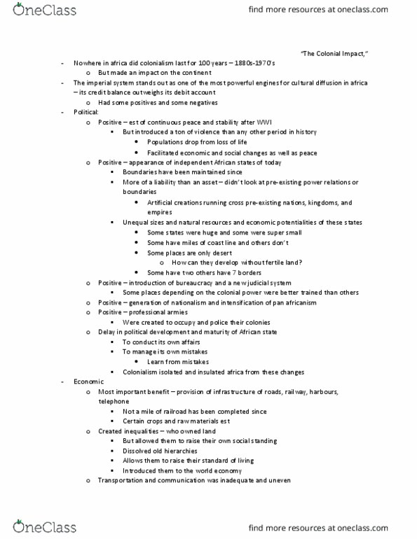 HISTORY 2JJ3 Chapter Notes - Chapter 16: Trans-Cultural Diffusion, Neocolonialism, Thx thumbnail