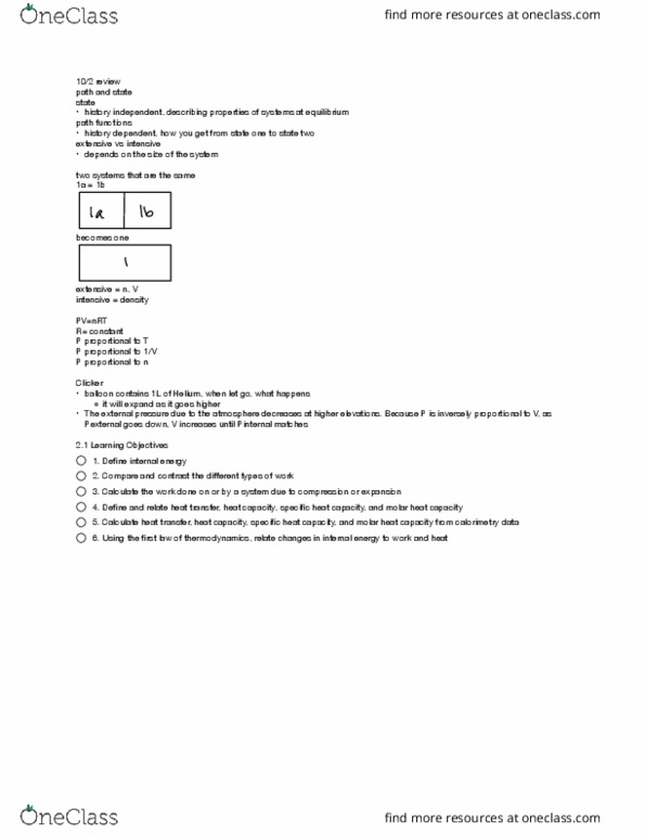 CHEM 14B Lecture Notes - Lecture 3: Thermodynamic System, Liquid Oxygen, Isothermal Process thumbnail