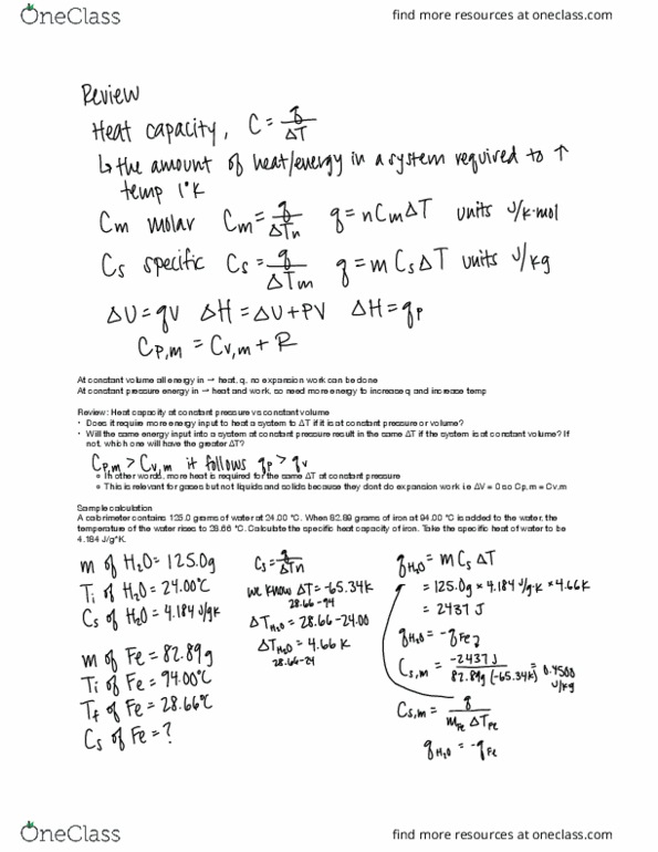 CHEM 14B Lecture Notes - Lecture 7: Heat Capacity, Notum thumbnail