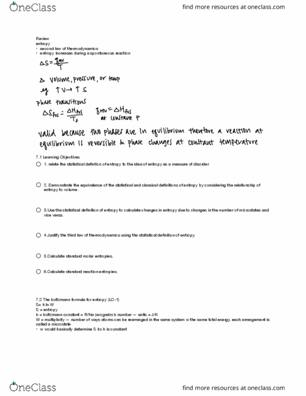 CHEM 14B Lecture Notes - Lecture 16: Boltzmann'S Entropy Formula, Boltzmann Constant, Liquid Oxygen thumbnail
