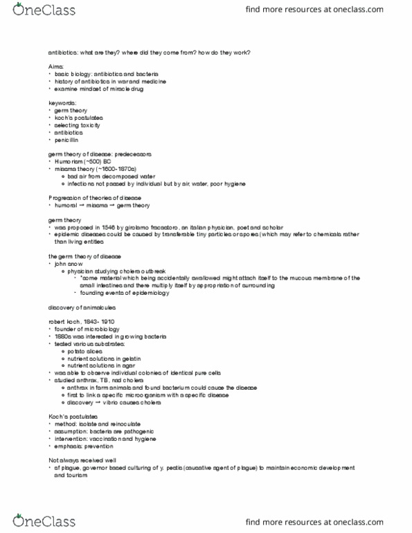 SOC GEN 5 Lecture Notes - Lecture 3: Girolamo Fracastoro, Germ Theory Of Disease, Miracle Drug thumbnail