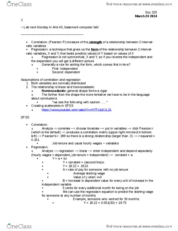 SOC 325 Lecture Notes - Interval Ratio, Correlation And Dependence, Multivariate Analysis thumbnail