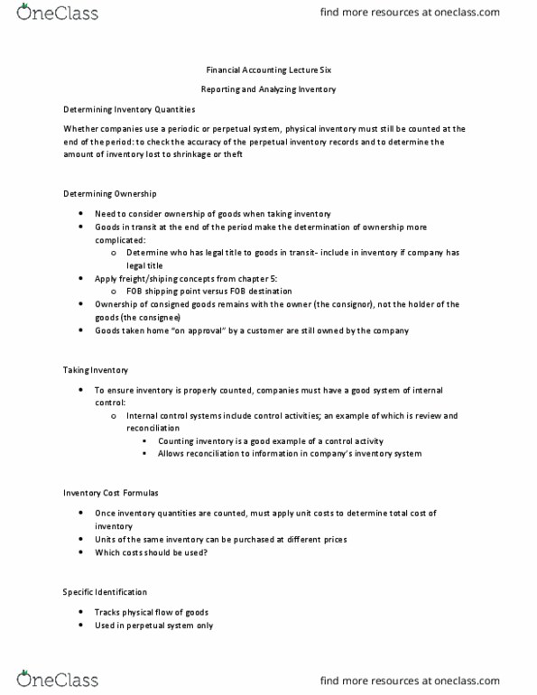 MCS 1000 Lecture Notes - Lecture 5: Perpetual Inventory, Consignee, Consignor thumbnail