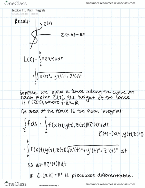 MATH 2451 Lecture Notes - Lecture 1: Multivariable Calculus thumbnail