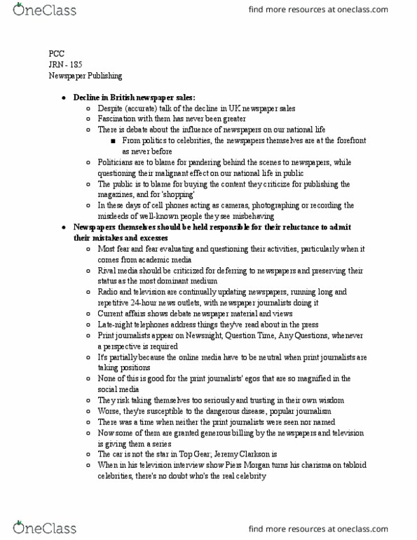 JRN185 Lecture Notes - Lecture 2: Jeremy Clarkson, Piers Morgan, Newsnight thumbnail